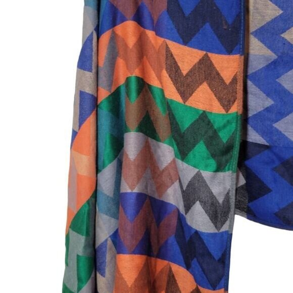 Pashmina Colorful Zig Zag Patterned Southwestern Feminine Retro Fringed Shawl - Picture 2 of 3